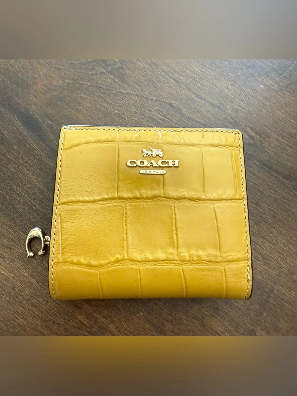 Coach Snap Wallet Croc-Embossed Mustard Yellow